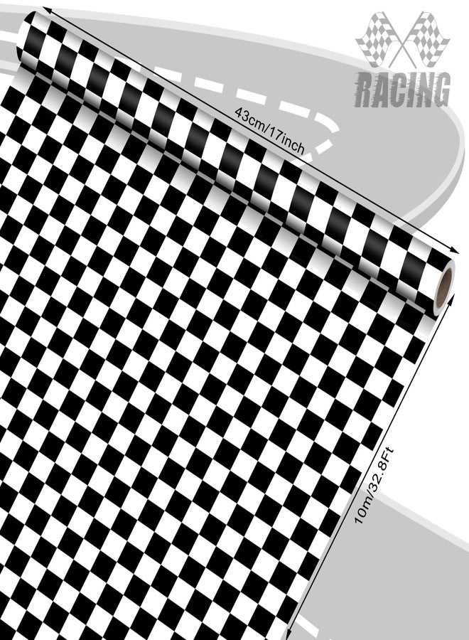 Welpurch 1 Roll Christmas Checkered Wrapping Paper - Mini Roll - 17in x 32.8Ft Black Checkered Pattern Gift Wrap Paper for Race Car Birthday Party Wrapping Supplies - Image 2